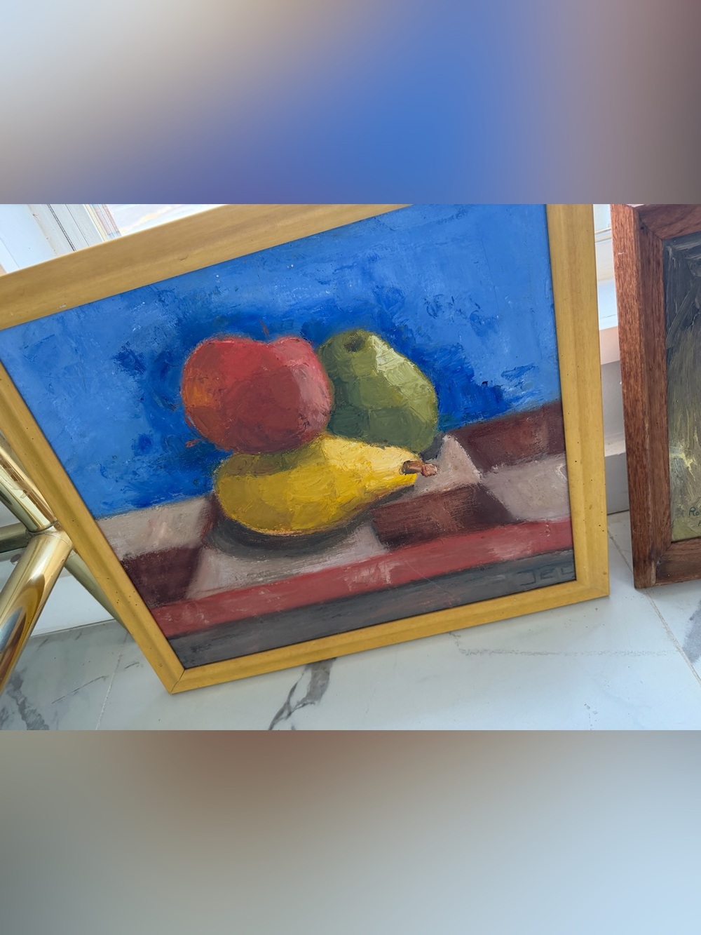 Still Life Fruit Painting - Blue Background, Yellow Banana